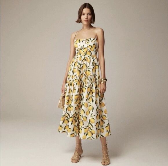 J. Crew Dresses & Skirts - J.Crew a line midi Lemon limoncello Print Sleeveless Dress Sz 8 Sundress Cotton